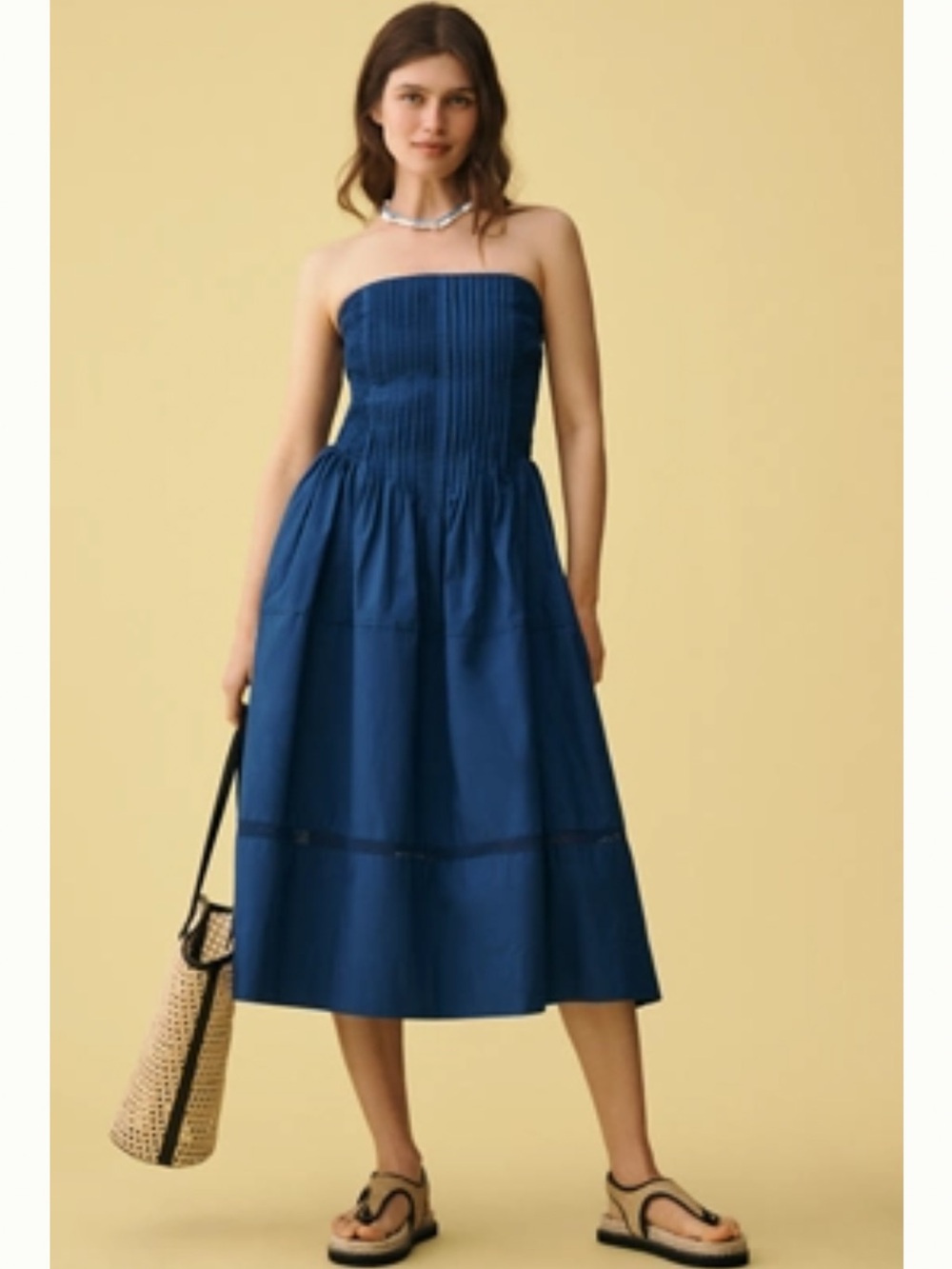 🦋Cotton Poplin Strapless Midi Dress